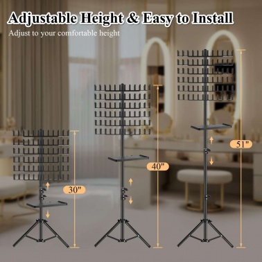 Professional Hair Extension Drying Rack Stand with Adjustable Tripod – Wig Display Holder with Clips and Combs for Salon