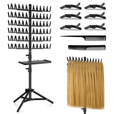 Professional Hair Extension Drying Rack Stand with Adjustable Tripod – Wig Display Holder with Clips and Combs for Salon